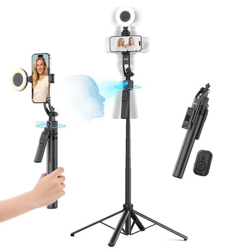 Acer Gadget Auto Face Tracking Tripod for iPhone/Cell Phone/Android/Camera with Light and Remote, 64", No App, 360°Rotating Tripod Selfie Stick for Tiktok YouTube Vlog Live Streaming Video Recording - Something DifferentacerB0F6Y6RXVN