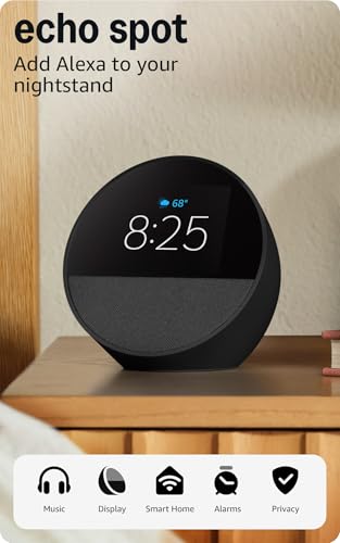 Amazon Echo Spot (newest model), Great for nightstands, offices and kitchens, Smart alarm clock, Designed for Alexa+, Black - Something DifferentAmazonB0BFC7WQ6R
