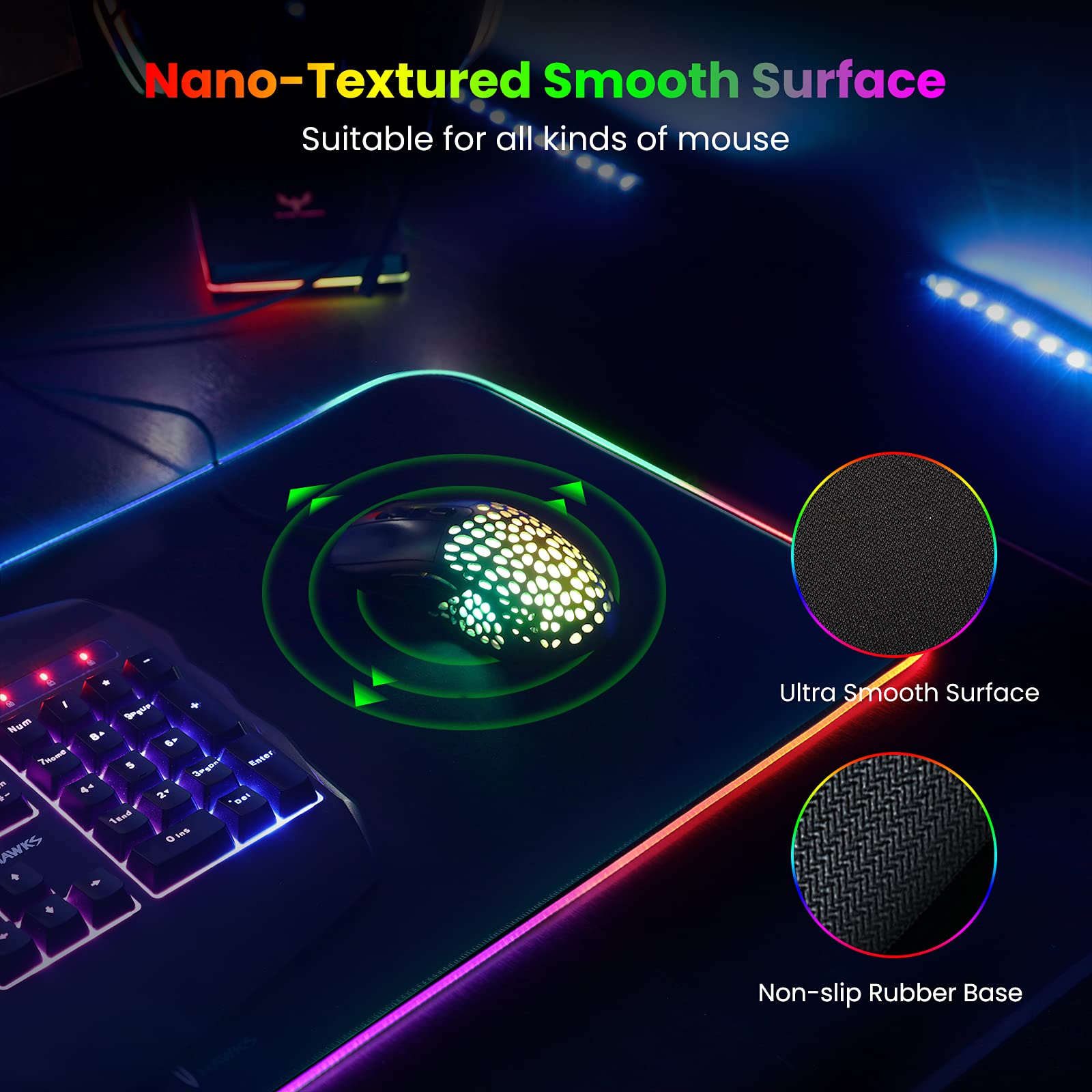 BladeHawks Extra Large RGB Gaming Mouse Pad - 14 Light Modes, Extended Soft LED Mouse Pad, Anti - Slip Rubber Base, Computer Keyboard Mousepad Mat (31.5 x 12 Inch) - Something DifferentBladeHawksB07L4BGL3D