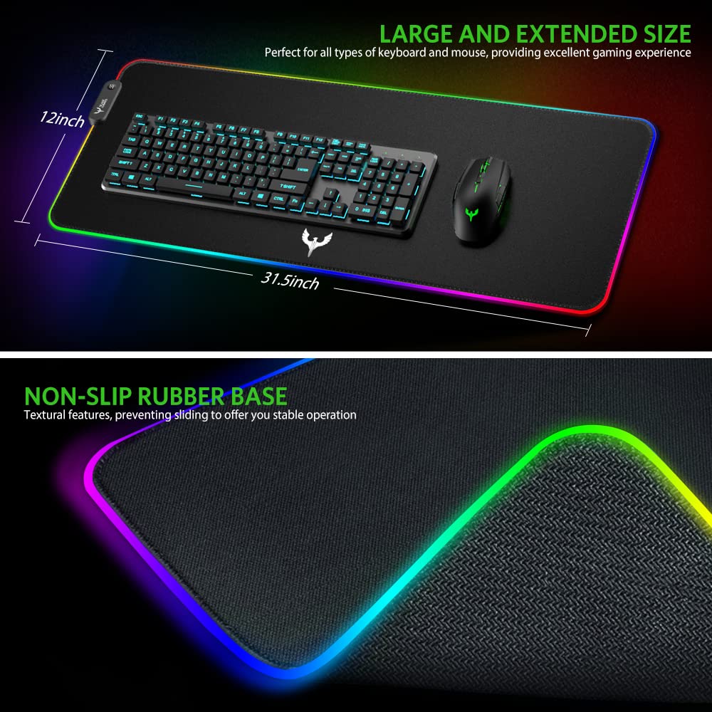 BladeHawks Extra Large RGB Gaming Mouse Pad - 14 Light Modes, Extended Soft LED Mouse Pad, Anti - Slip Rubber Base, Computer Keyboard Mousepad Mat (31.5 x 12 Inch) - Something DifferentBladeHawksB07L4BGL3D