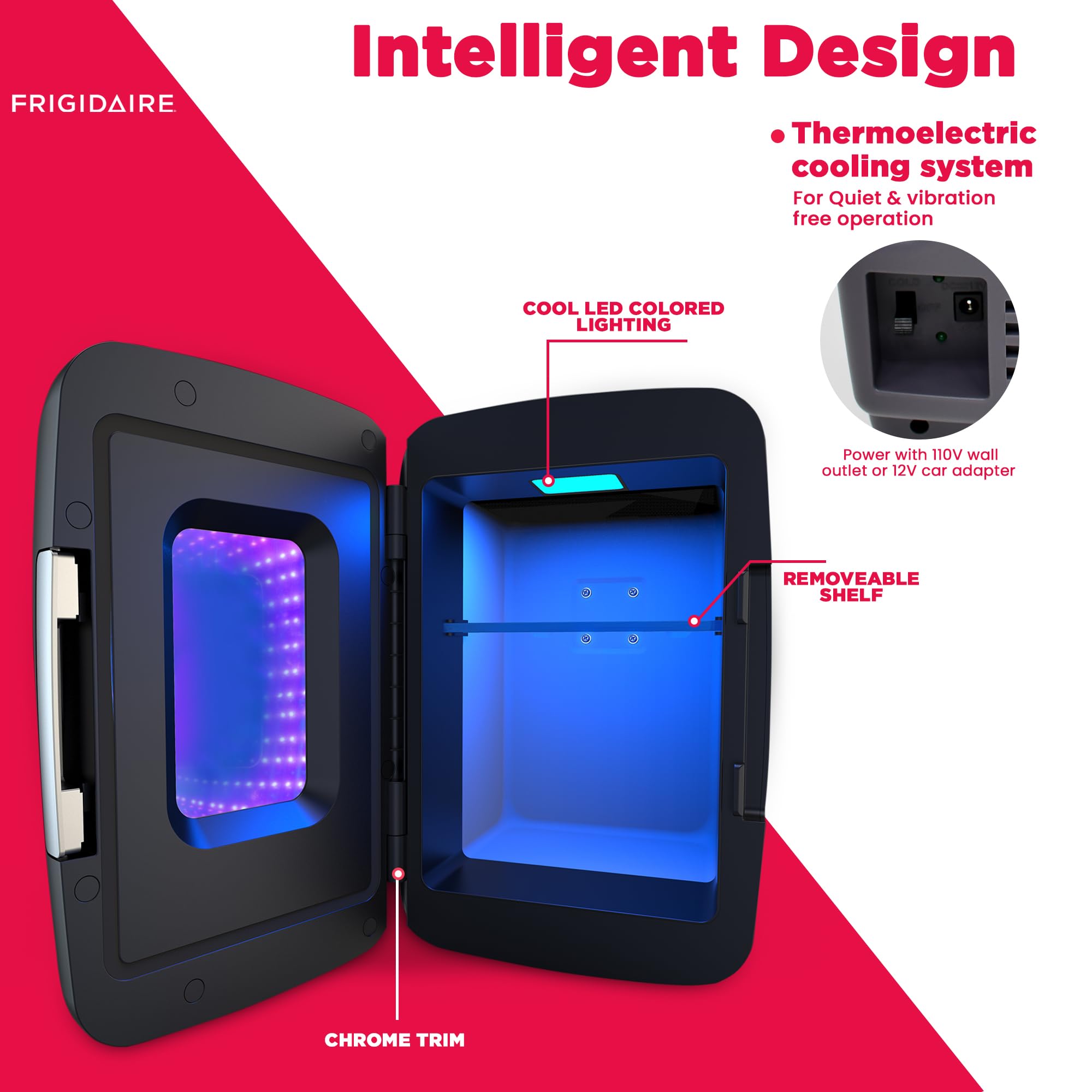 Frigidaire Gaming Light Up Mini Beverage Refrigerator, 6 can, 4 liters, Cooler with large see through door and LED lights Perfect for Gaming Experience, Home, Office, or Cars.12V Charger (Stealth) - Something DifferentFrigidaireB0BGYK6SVQ