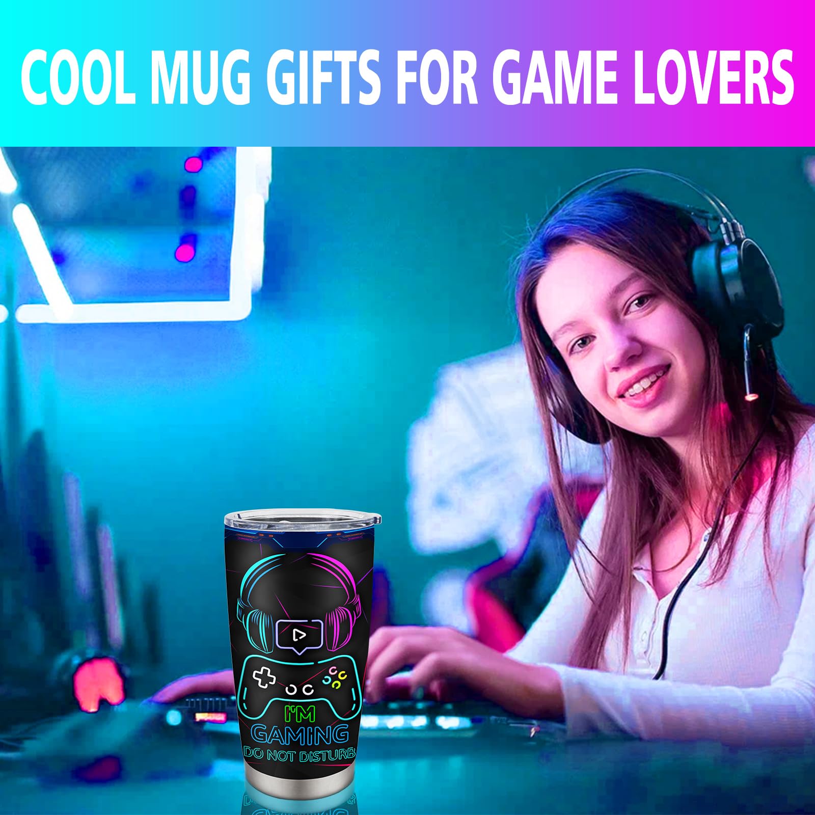 Fusui Gamer Gifts for Men, Easter Gifts for Gamers Kids, Gaming Stuff Mugs, Cool Christmas Birthday Gift for Him Men Teenage Teen Boys Boyfriend Husband, Video Games Stainless Steel Tumbler 20oz - Something DifferentFusuiB0BQVYGPZH