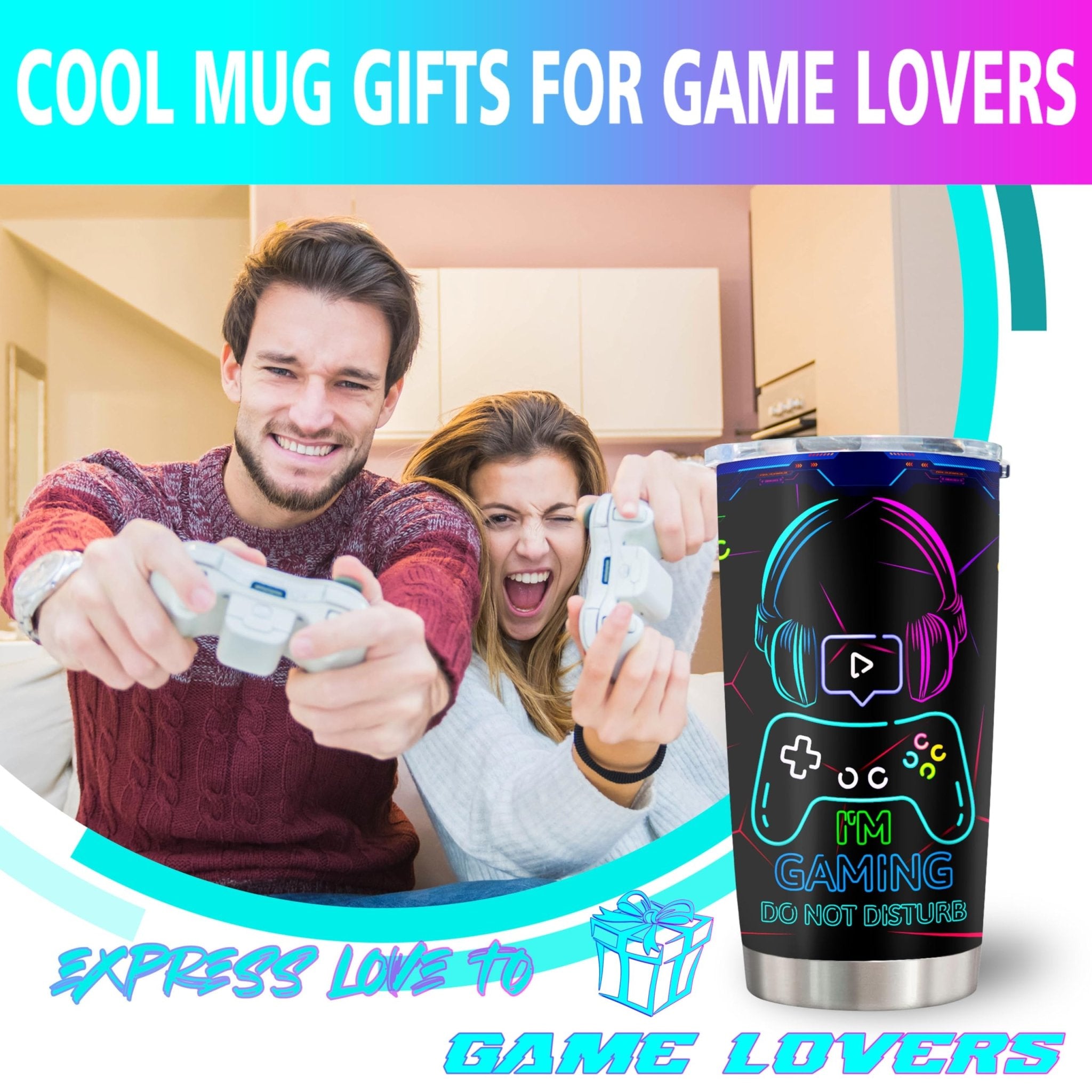 Fusui Gamer Gifts for Men, Easter Gifts for Gamers Kids, Gaming Stuff Mugs, Cool Christmas Birthday Gift for Him Men Teenage Teen Boys Boyfriend Husband, Video Games Stainless Steel Tumbler 20oz - Something DifferentFusuiB0BQVYGPZH