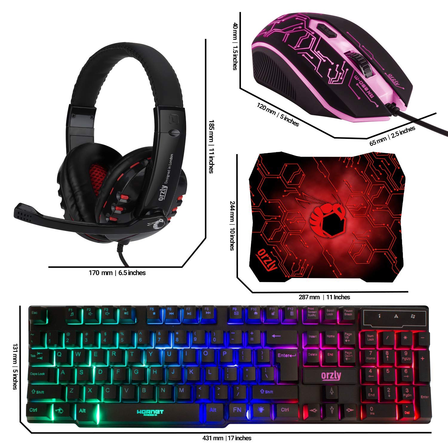 Gaming Keyboard and Mouse and Mouse pad and Gaming Headset, Wired LED RGB Backlight Bundle for PC Gamers and Xbox and PS4 Users - 4 in 1 Edition Hornet RX - 250 - Something DifferentOrzlyB07TVK8WJP