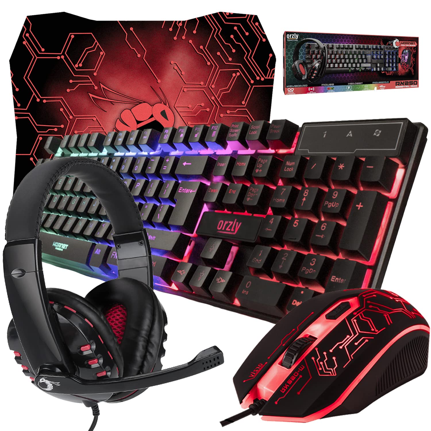 Gaming Keyboard and Mouse and Mouse pad and Gaming Headset, Wired LED RGB Backlight Bundle for PC Gamers and Xbox and PS4 Users - 4 in 1 Edition Hornet RX - 250 - Something DifferentOrzlyB07TVK8WJP