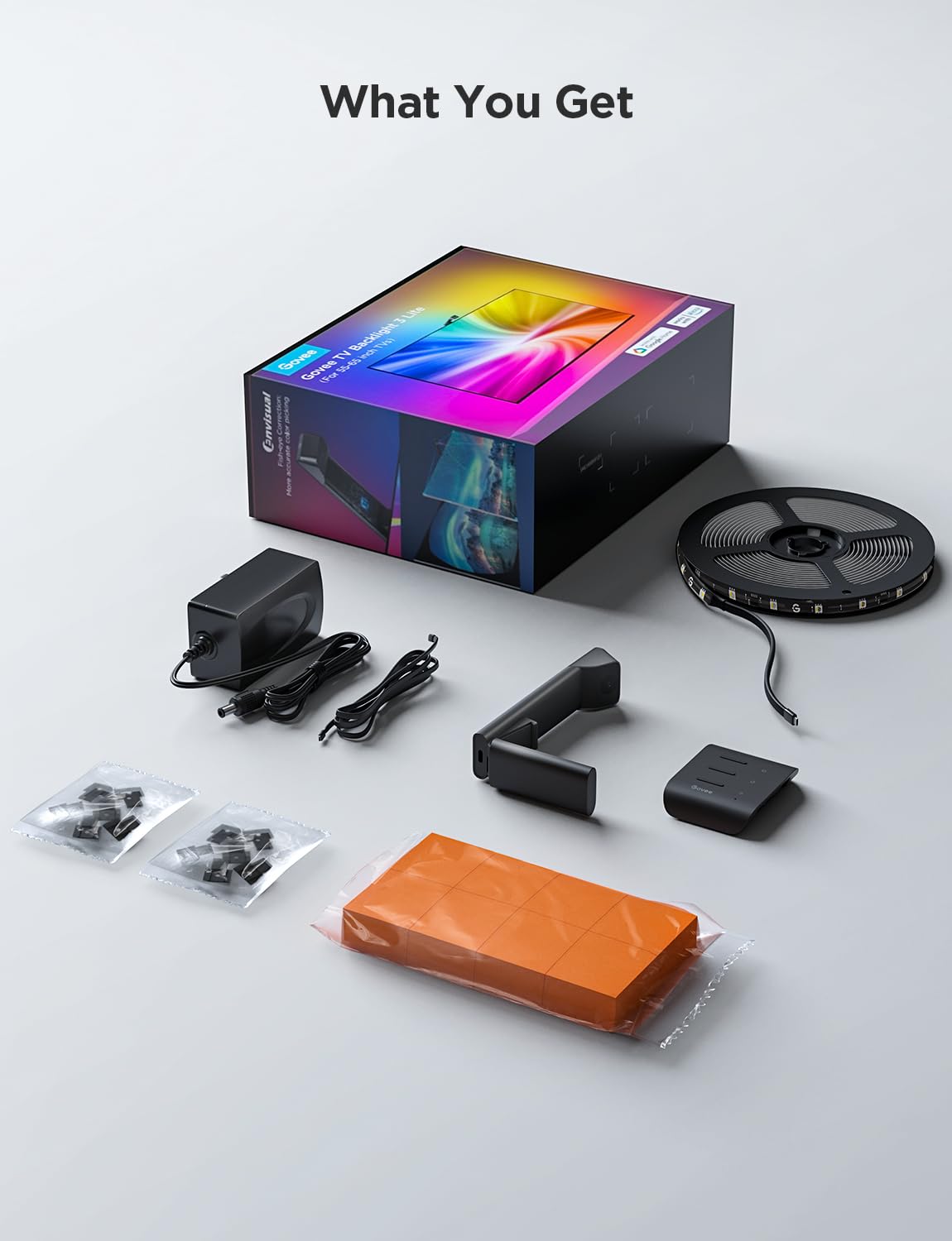 Govee TV Backlight 3 Lite with Fish - Eye Correction Function Sync to 55 - 65 Inch TVs, 11.8ft RGBICW Wi - Fi LED Strip Lights with Camera, 4 Colors in 1 Lamp Bead, Voice and APP Control, Adapter - Something DifferentGoveeB0CHS2BGHY