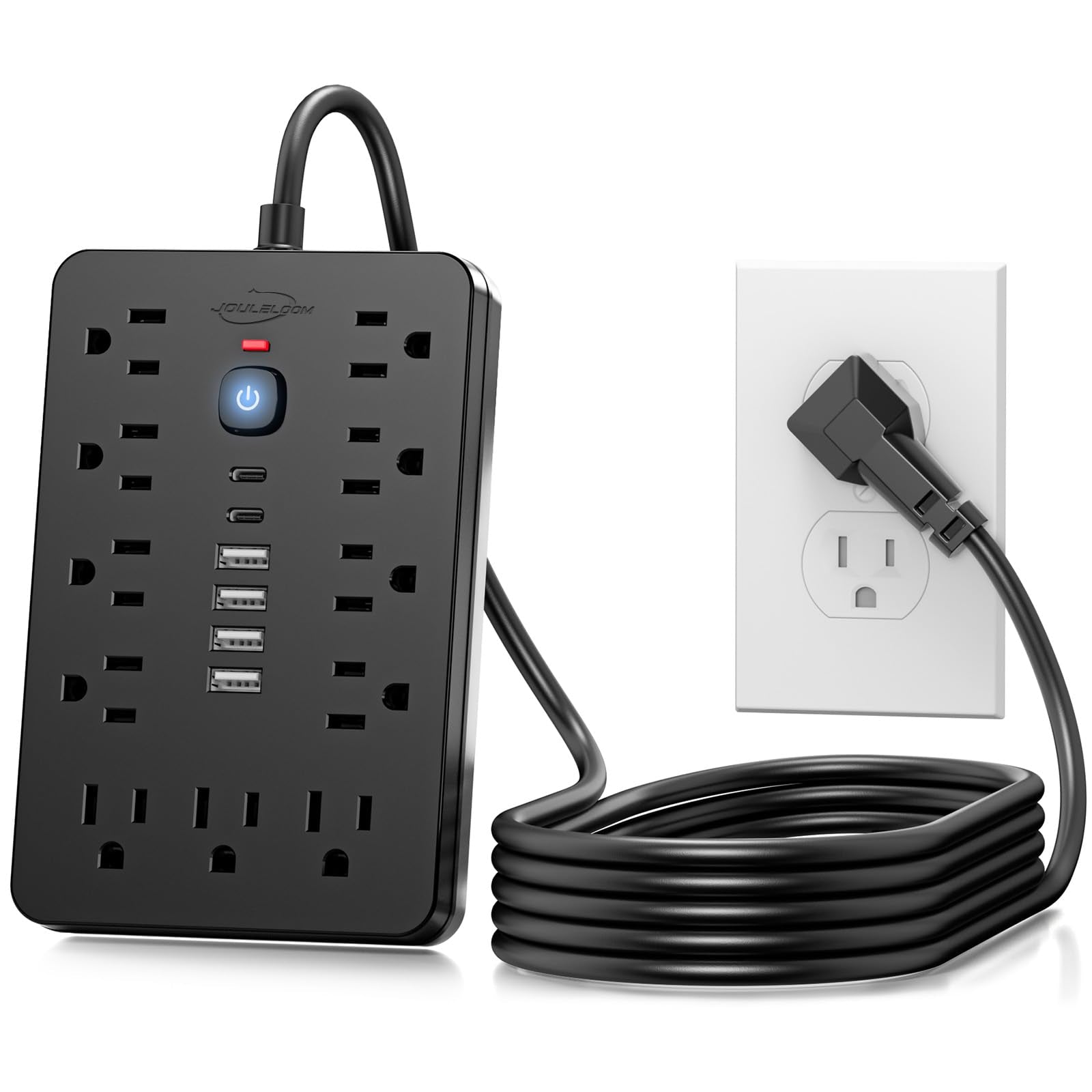 JouleLoom 6 FT Flat Plug Surge Protector Power Strip,11 Multiple AC Outlets with 6 USB Ports (2 USB C), 6 Feet Extension Cord, 1250W/10A, One Touch Switch Button, 17 in 1 Compact powerstrip - Something DifferentJouleLoomB0D3Y38XHN