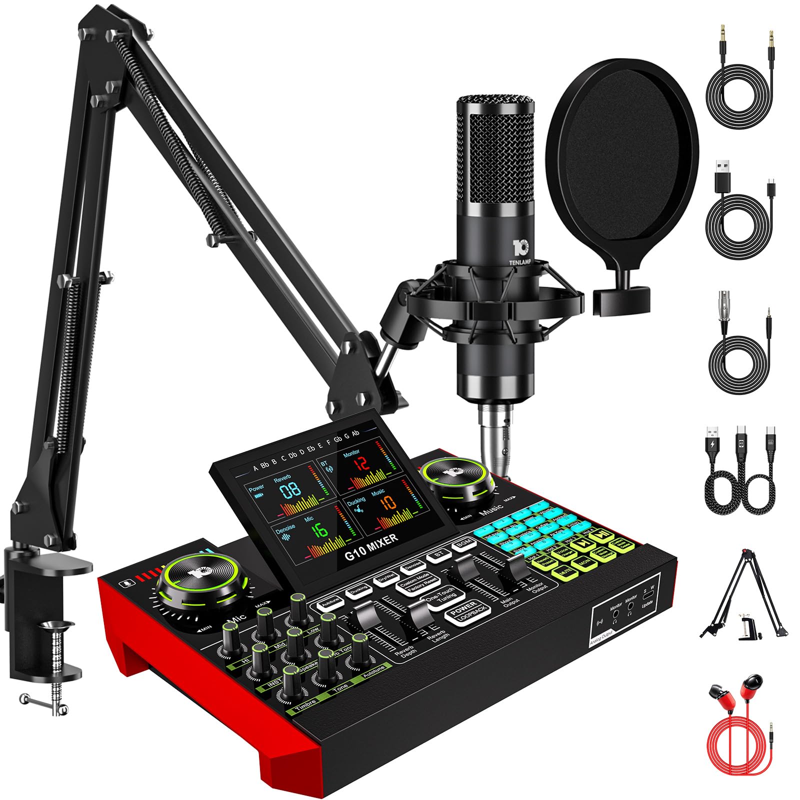 Podcast Equipment Bundle with 3.5mm Condenser Microphone for Pc/Phone Live Streaming Singing Gaming, Podcast Microphone Bundle with Live Sound Board Audio Mixer Denoise,DJ Sets - Something DifferentCryoSurfB0FHJTRJSF